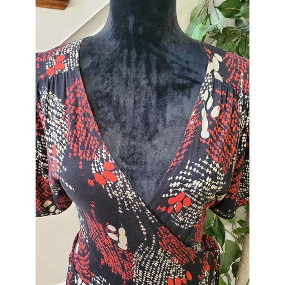 Lux Women's Multicolor Polyester V-Neck Short Sleeve Knee Length Wrap Dress L - Picture 7 of 12